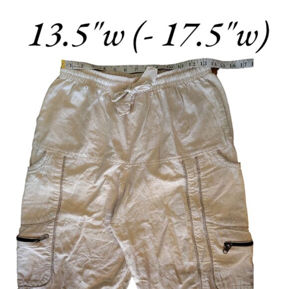 Khaki Cotton Cargo Drop Crotch Harem Unisex Capri Pants *Fits like Med- Large - Picture 9 of 12